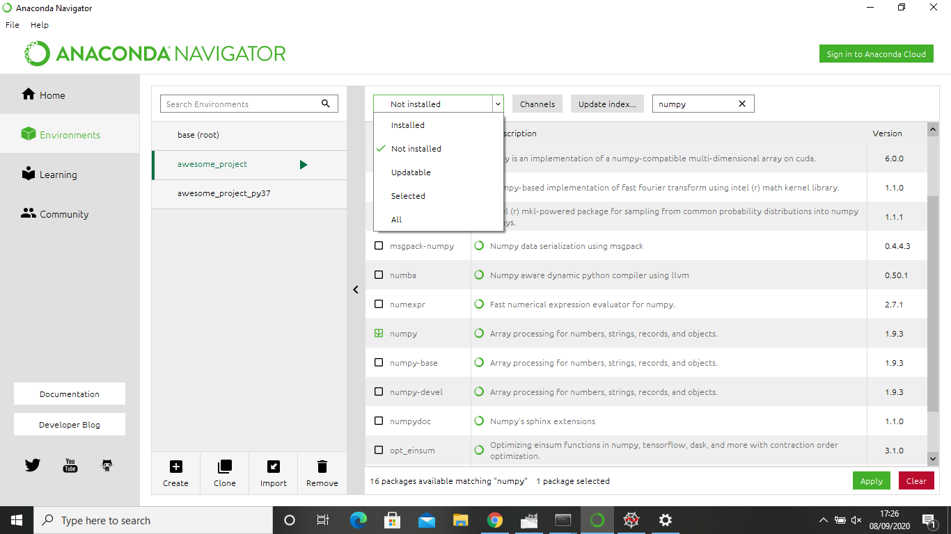 Anaconda Navigator use environment