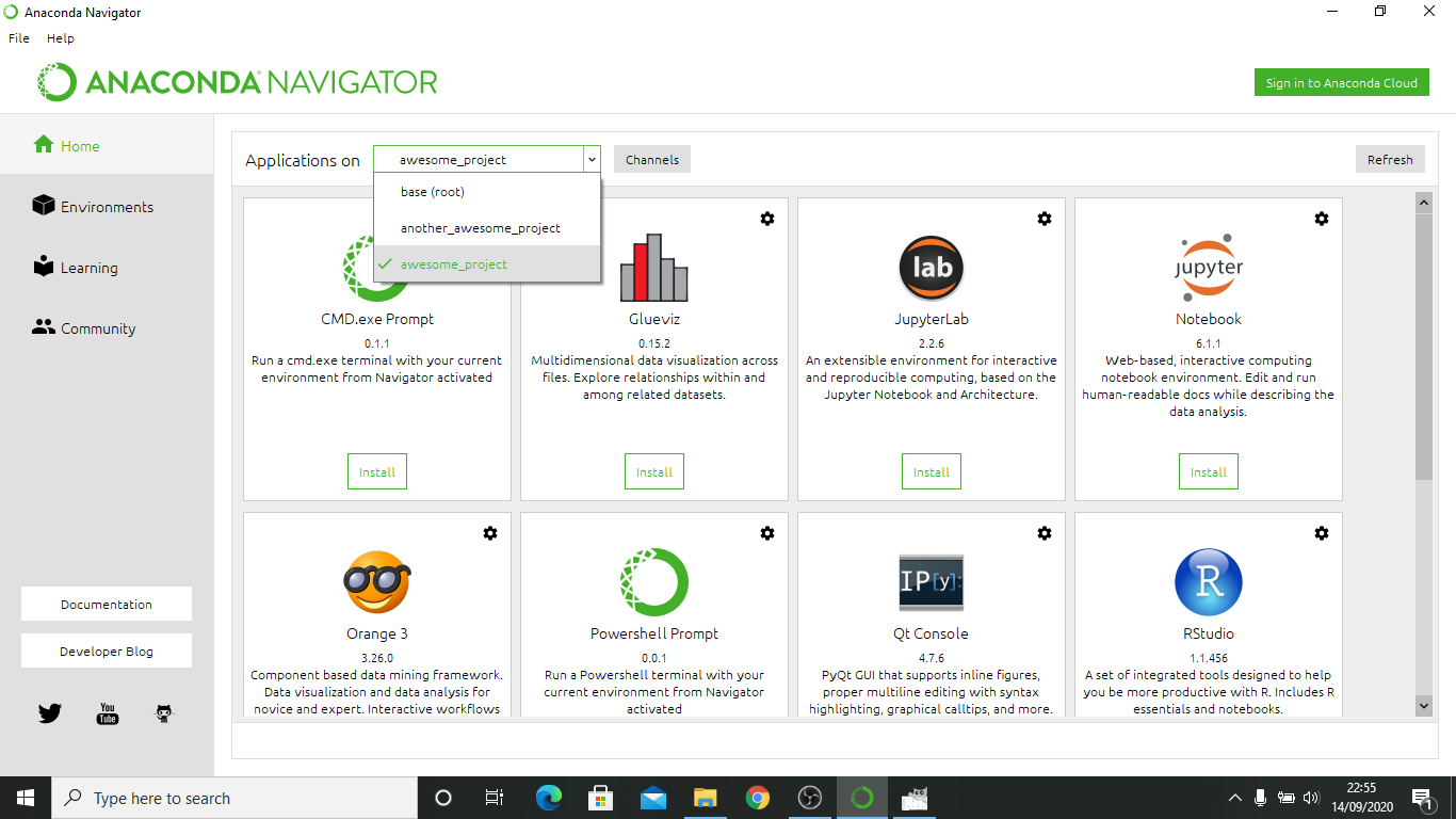 Anaconda Navigator use environment