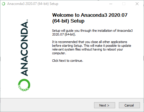 Anaconda setup window