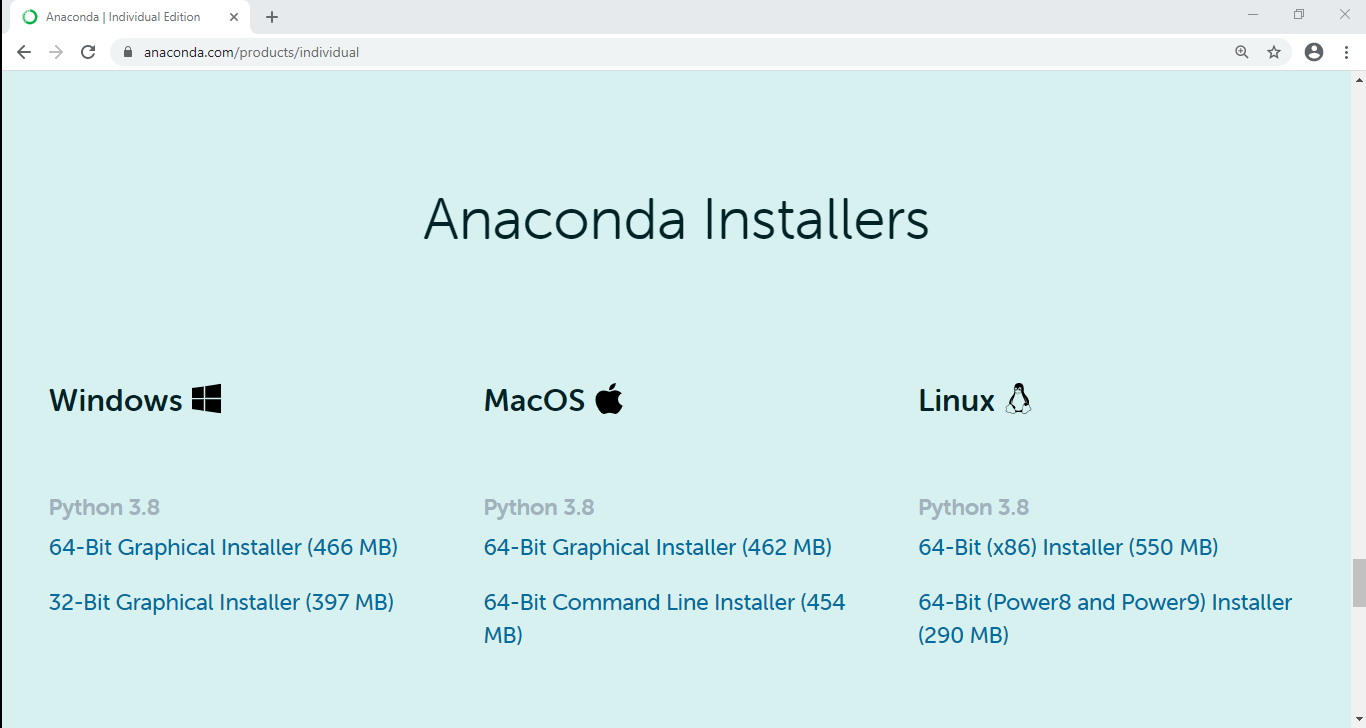 Anaconda Download page